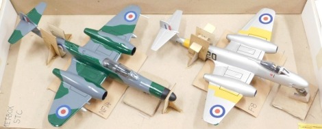 Two diecast kit built air craft models, comprising the Gloucester Meteors F8 and NF14. (2)