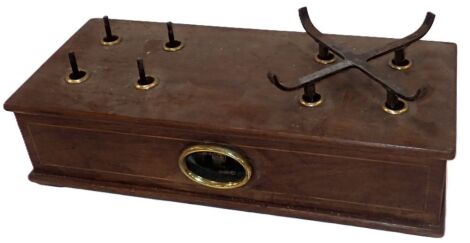 A set of 20thC Avery tabletop scale, postage parcel scales up to 10lbs, inlaid rectangular mahogany case, lacking weighing pan.