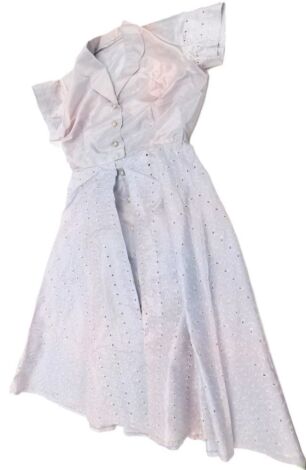 A 1950's Mavyon ladies silk dress with belt, boxed.