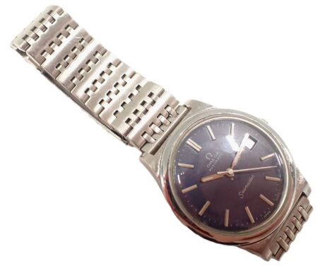 An Omega automatic Seamaster gent's wristwatch, with blue dial, and date aperture, in stainless steel case with strap, 3cm diameter, in unmatched box.