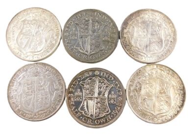 A gold and silver Bureau of London half crown collection, the set with six half crowns, 1915, 1914, 1930, 1916, 1927, and 1928, in fitted case.