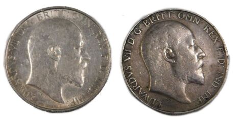 Two Edward VIII silver florins, dated 1904, and 1905.