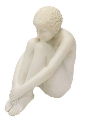 A weighted composite marble figure, of a seated semi-clad female, 51cm high. (AF)