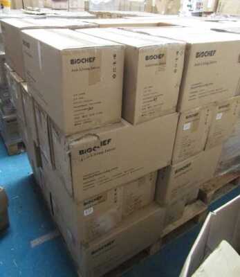 A pallet of BioChef Axis Living juicers. (C.36)