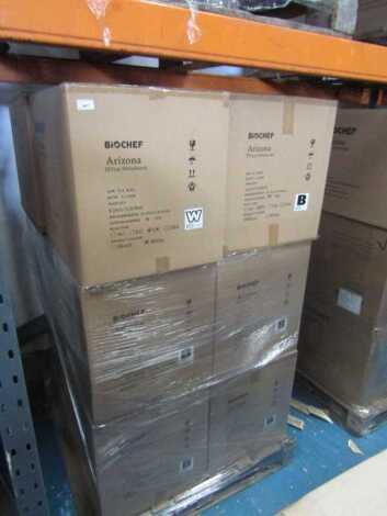 A pallet of BioChef 10 Tray dehydrators. (8-EU white)