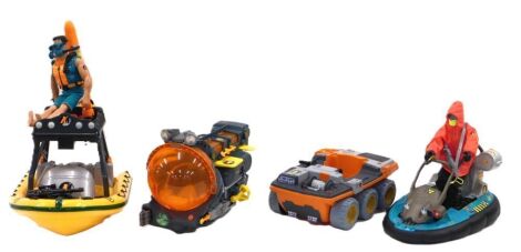 Various Action Man vehicles, comprising snow buggy, submarine, water raft and figure, yellow speed boat, and a diver. (6)