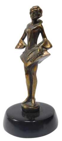 An Art Deco British chromed bronze car mascot, on a black marble base, 15cm high.