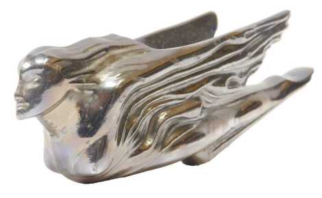 A chromed Cadillac Flying Goddess car mascot, on base, 11cm high, (A/F)