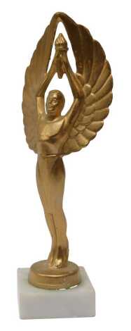 A bronzed mascot, modelled as Victory, 20cm high.