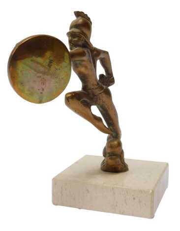 A bronze warrior mascot, from a Salmson 10-20HP motor car, on a granite base, 15cm high.