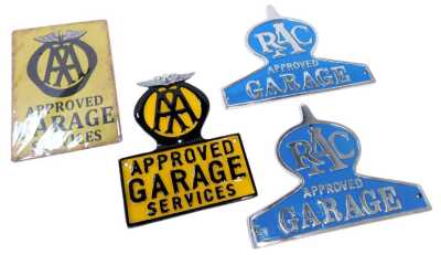 RAC and AA reproduction wall plaques, including RAC Approved Garage, AA Approved Garage Services, etc.