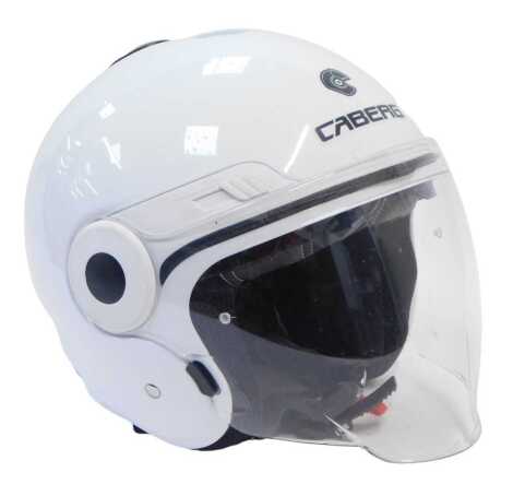 A white Caberg open faced motorcycle helmet.