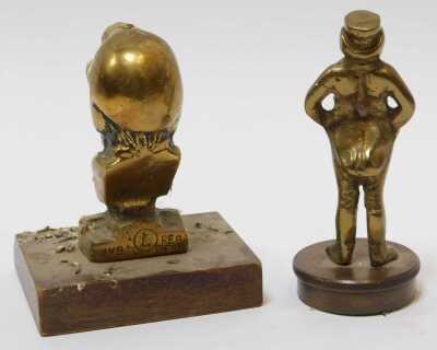 Brass car mascots, including a miner on wooden plinth and John Bull. (2) - 2