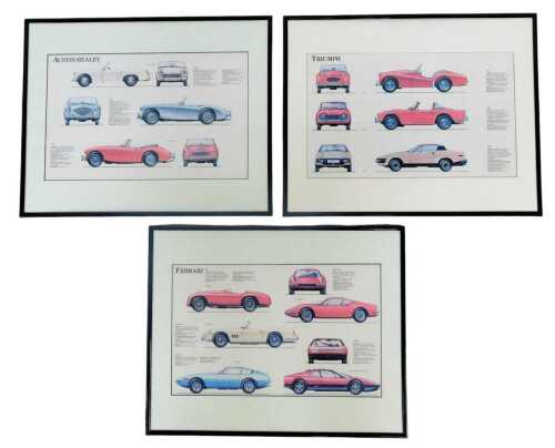 Motoring related prints, including Austin Healey, Ferrari and Triumph. (3)