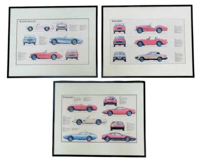 Motoring related prints, including Austin Healey, Ferrari and Triumph. (3)