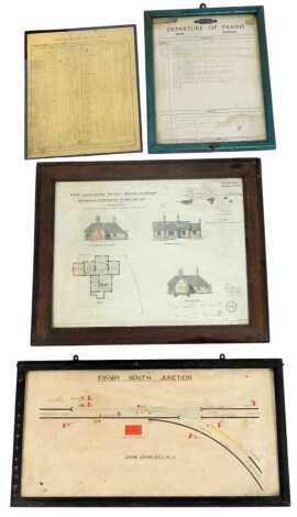 A British Railways Departure of Trains from Louth Station notice, 37cm x 50cm, together with a Firsby South Junction plan, etc. (a quantity)