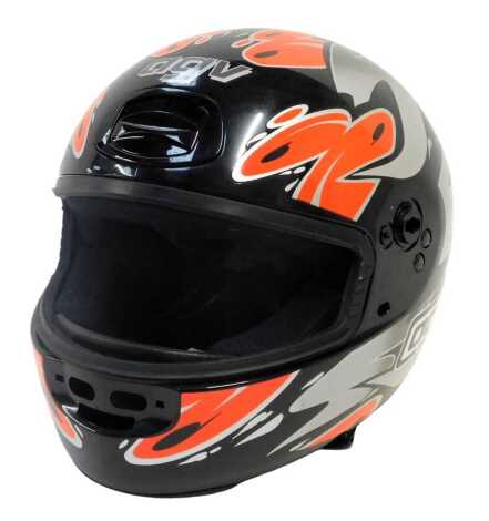 An AGV motorcycle helmet, manufactured 9-97, size L60.