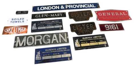 Various metal signs, to include four General Engineering Company, London and Provincial, Lister Diesel, Glowenco, etc. (a quantity)