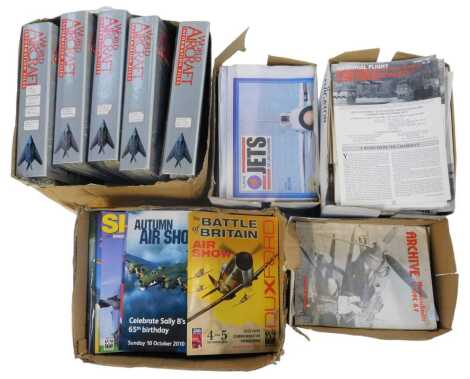 Aircraft related magazines and ephemera, including Duxford programmes, Classic Jets of Lincolnshire, Royal Airforce Souvenir books, The Vulcan The Official Magazine of the Vulcan 558 Club, etc. (5 boxes)