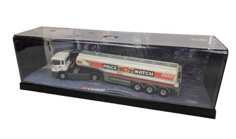 A Corgi Modern Trucks A New Era of Transport diecast ERF EC Series tanker, 1:50 scale, Esso Price Watch tiger livery, in acrylic display case. 7510