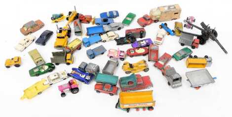 Matchbox and other play worn diecast vehicles, to include a dumper truck, Hot Rod Jaguar, Corgi Land Rover 109 WB, etc. (1 box) Full list available upon request.