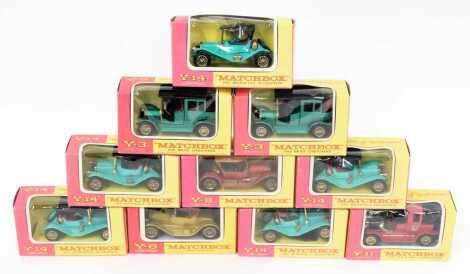 Matchbox diecast, to include 1913 Cadillac, 1910 Benz limousine, 1911 Maxwell Roadster, etc., each boxed.