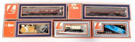 Lima Models OO gauge rolling stock, including Unigate milk tanker, OS?? coaches, first class coach, LMS dining car 270, etc. (5)