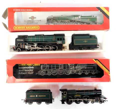 A Hornby OO gauge locomotive, BR 2-10-0 Evening Star R065, together with a GWR loco Albert Hall R759, both boxed.