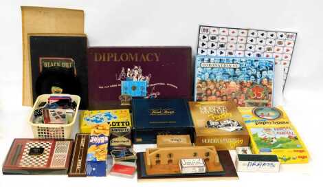 Various board games, to include Trivial Pursuit, Jenga, Diplomacy, Cribbage board, etc. (1 box)