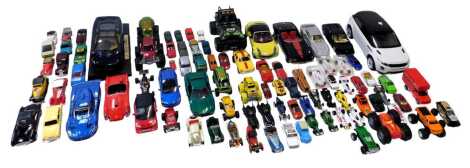 Diecast vehicles, to include a Maisto Jaguar XJ220 Burago Ferrari Testa Rossa 1984, Burago Porsche 959, Tonka yellow car, an Ertl London taxi, Lesney Ford A Series, various Big Wheels cars, etc. (1 box)