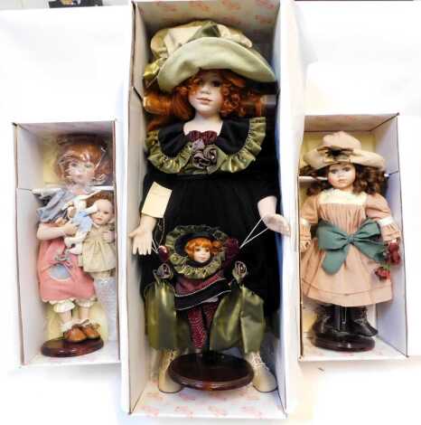 Les Poupees Corina bisque headed dolls, including Barbara LP478, LP373 ??, boxed. (3)