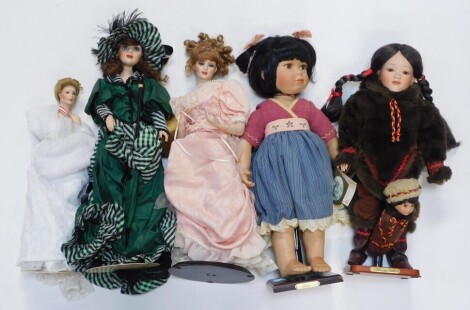 Franklin Heirloom dolls, including Princess Grace, Ituko, etc., boxed. (5)