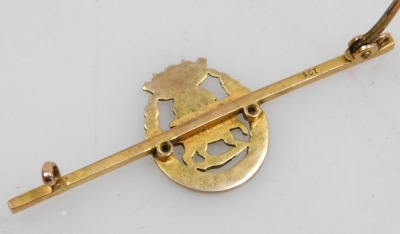 A York and Lancaster Regiment bar brooch, yellow metal and enamel, stamped 9ct, 3.4g. - 3