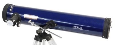 An Optus Reflector Telescope, number SNr96-18500, F=700, D=76, on a tripod base, 68cm long. - 2