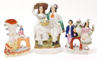 A group of 19thC Staffordshire figures and spill vases, together with a pair of Spaniels, pair of Dalmations, and a further dog. (a quantity) - 4