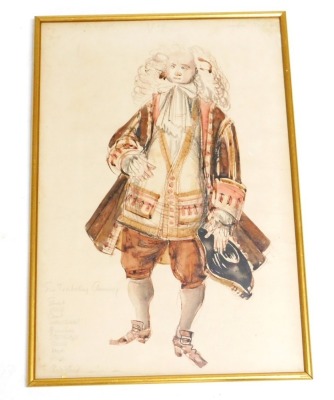 A mid Century theatrical costume watercolour, for Hamlyn Benson, in the the part of SIr Tunbelly Clumsy, 53 x 36cm. - 2