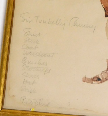 A mid Century theatrical costume watercolour, for Hamlyn Benson, in the the part of SIr Tunbelly Clumsy, 53 x 36cm. - 3