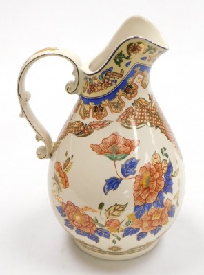 A 20thC Chinese famille rose porcelain goldfish bowl, decorated with flowers, 31cm wide, a Panda pottery wash jug, decorated with flowers, gilt heightened, printed mark, 36cm high, and a blue and white tea caddy decorated with The Walled City, 22cm wide. - 4