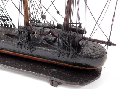 A wooden scale model of a four masted sailing ship, fully rigged, without sails, raised on an integral base, 65cm wide. - 3