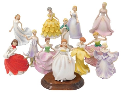 Twelve Franklin Mint porcelain Flower Maidens of the Year, with some certificates, comprising Victoria The Lady Carnation, Helene The Lady Columbine, Lucielle The Lady Daffodil, Amanda The Lady Morning Glory, Dolores The Lady Chrysanthemum, Catherine The 