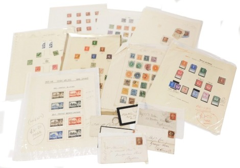 Philately. Postage stamps, Victorian penny reds, perforated and unperforated, some on envelopes, together with George V and later definitives, EII Castle Series commemoratives 1959-1968, and Mexican stamps.