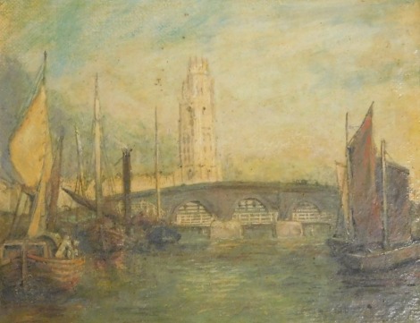 English School (19thC). A view of Boston Stump, oil on board, 19cm x 24cm.