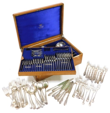 A Goldsmiths & Silversmiths Company Ltd silver plated canteen of Old English pattern flatware, six place settings, oak cased.