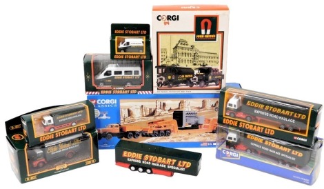 A Corgi Classics diecast US Road Transport, with Diamond T980 & 24 wheel girder trailer with generator load, 55301, a John Smith's AEC Tanker and Thornycroft Beer Truck, 97742, and assorted Eddie Stobart Ltd lorries, trucks and vans, most boxed. (a quanti