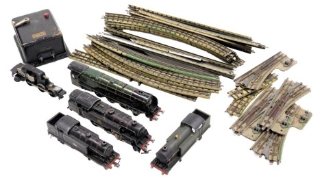 A Hornby OO locomotive Duchess of Montrose, further engines, tin based track, and a controller. (a quantity)