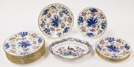 An early 20thC Booths pottery part dinner service, Old Salopian design, in the Pine Cone pattern, specially manufactured for Tiffany and Company, New York, comprising twelve dinner and six dessert plates, together with a Booths pottery dessert dish, decor