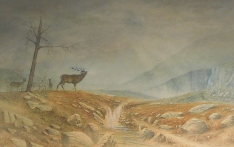 Bill Jackson (late 20thC). Highland landscape with deer, watercolour, signed, dated 1982, 46cm x 72cm.