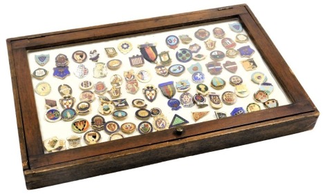 A group of enamel bowling club and association badges, and two past president jewels, cased.