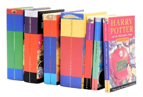 Rowling (JK). Harry Potter and The Philosopher's Stone, signed, paperback first edition, together with The Chamber of Secrets, The Prisoner of Azkaban, and The Goblet of Fire, and three hardback editions comprising The Half-Blood Prince, The Deathly Hallo