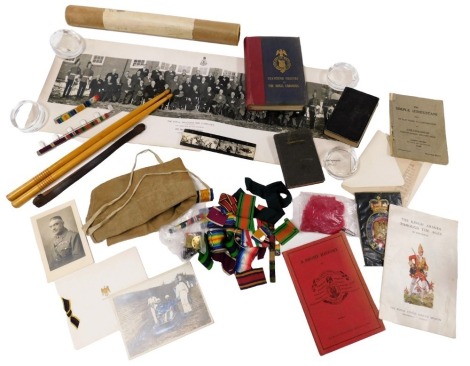 A group of military collectables, and books, many relating to Major James English who served in the Leicestershire Regiment, Royal Dragoons, and The Indian Army Service Corps serving on the North West Frontier, France prior to the evacuation of Dunkirk in